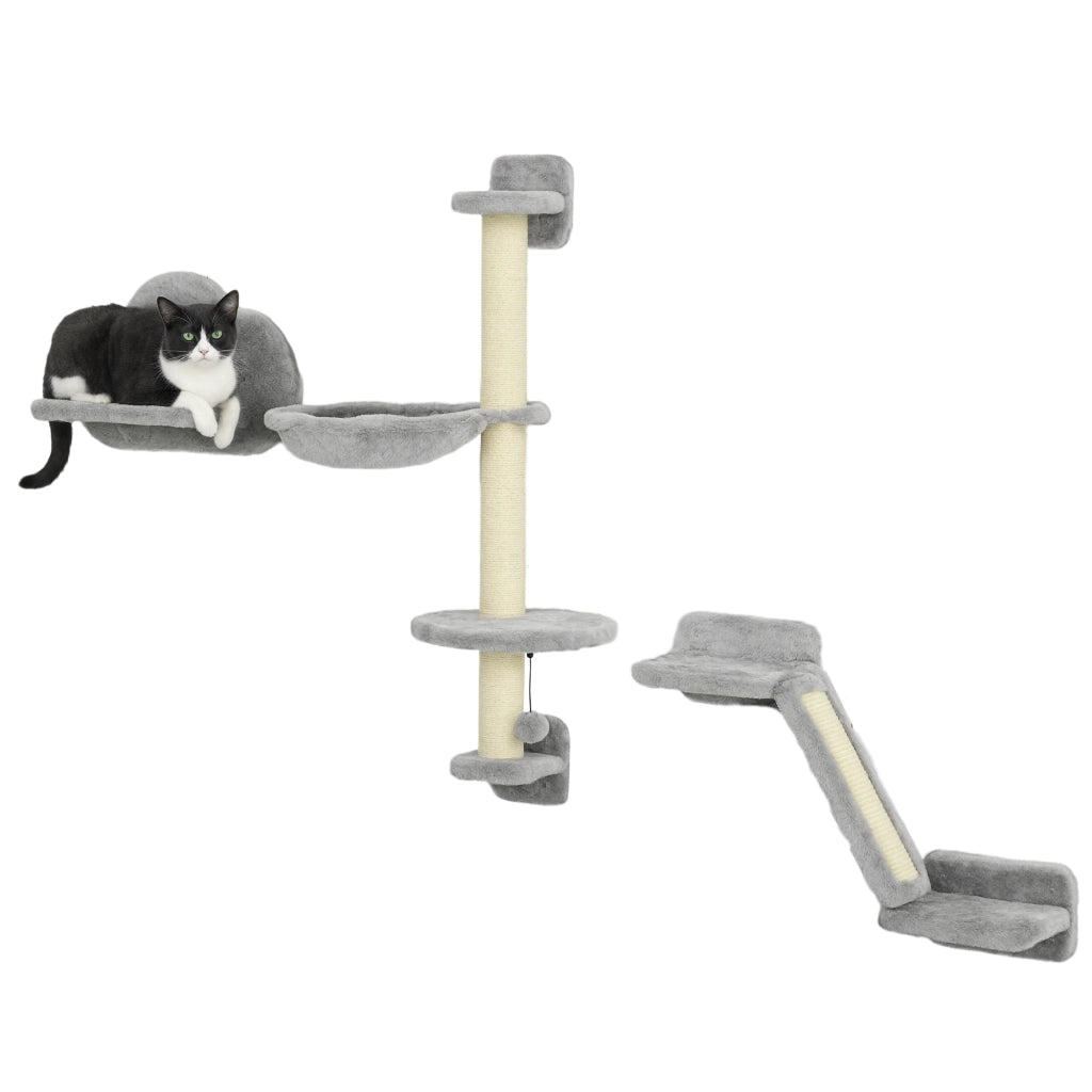 Gioco Parete Gatto 3 Pezzi con Amaca Rampa Graffiatoio Piattaforma Nube ¨C Minimal ¨C Grigio