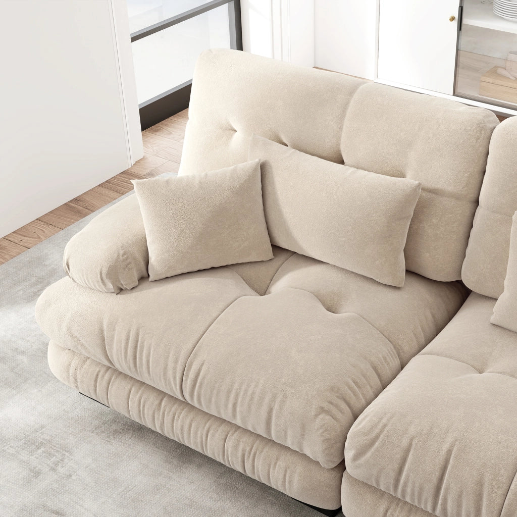 Divano Angolare 4 Posti con Poggiapiedi ¨C MINIMAL ¨C Chenille, Marrone Chiaro