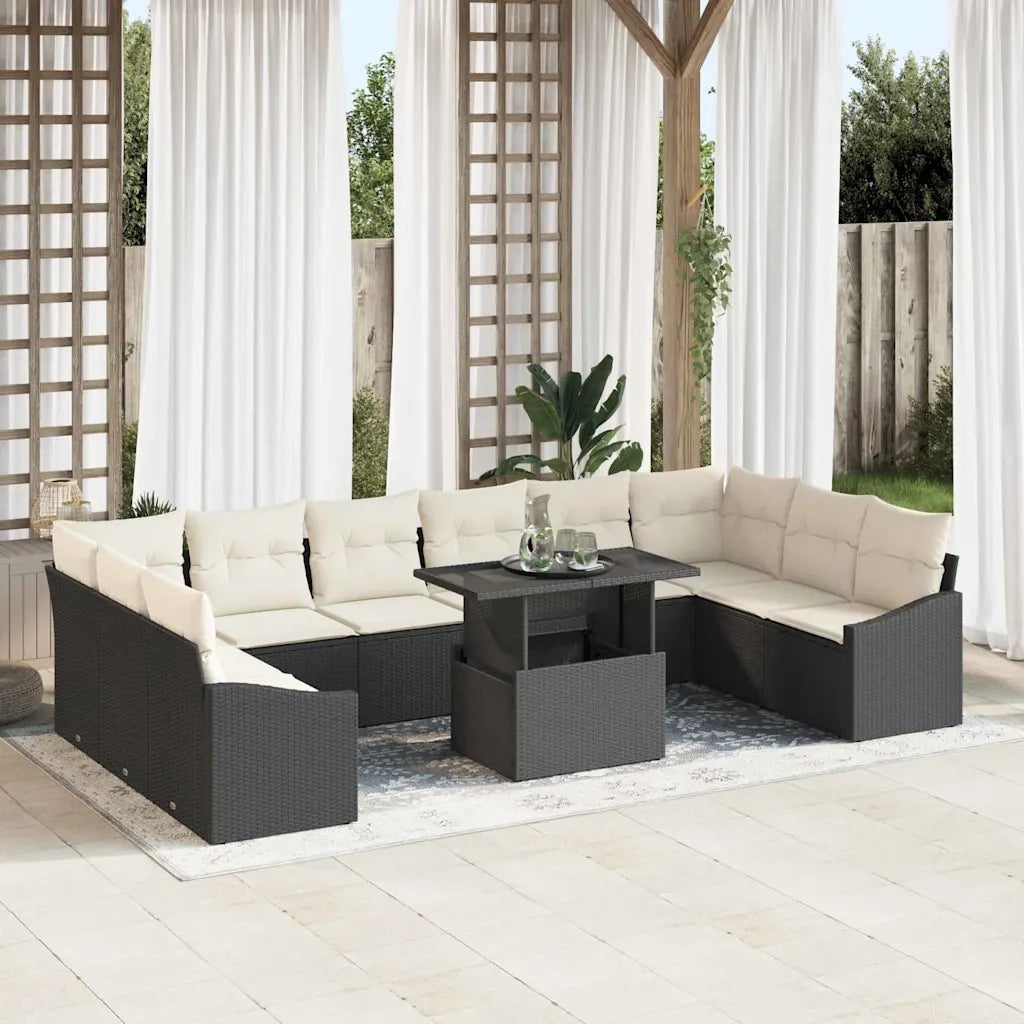 Set di divani con cuscino 11 pcs Nero e Crema polyrattan 3349073
