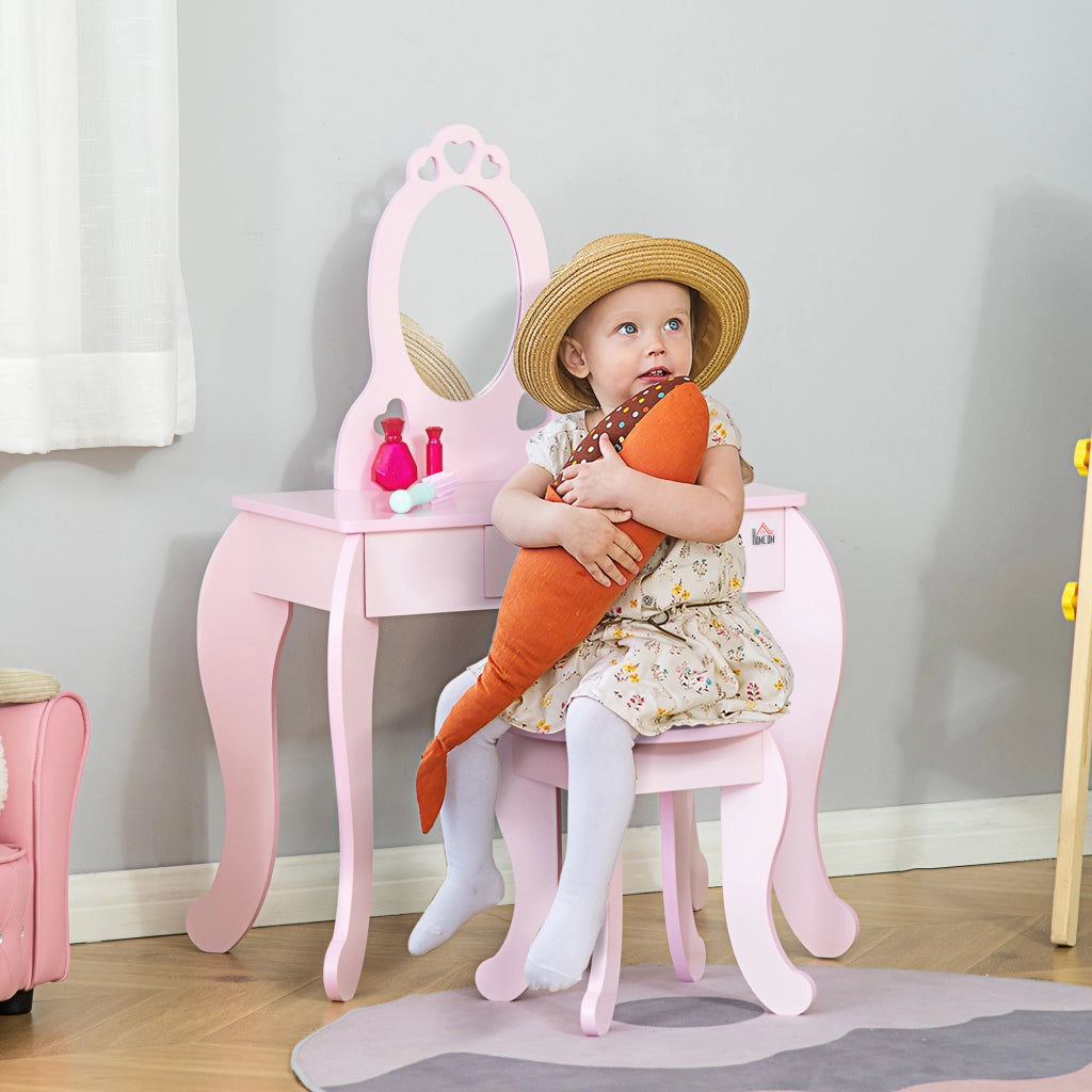 Cassettiera con Specchio per Bambini ¨C Minimal ¨C Rosa, MDF, 60x36x88 cm