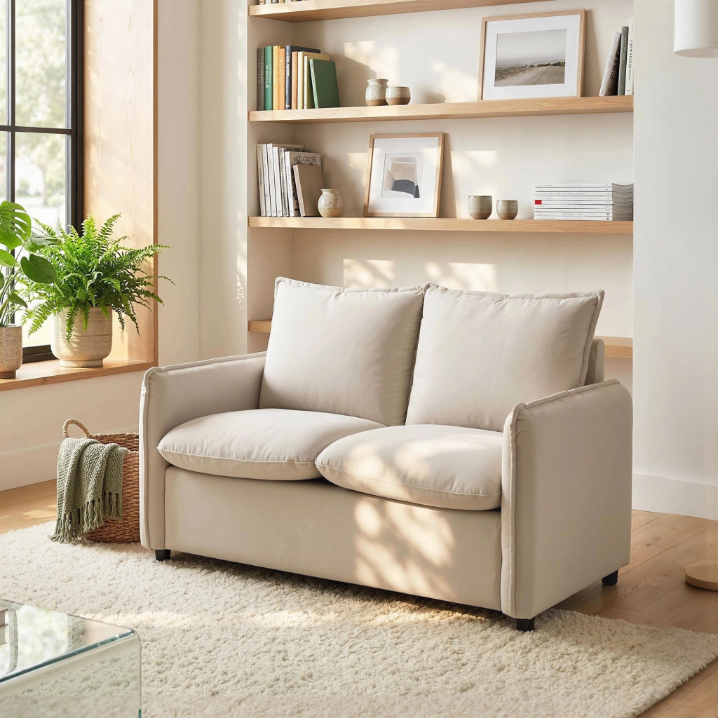 Divano 2 Posti Imbottito in Similpelle ¨C Minimal ¨C Crema
