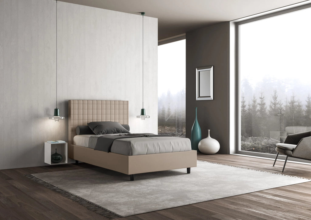 BS COM Letto una piazza e mezza senza rete imbottito 110x190 similpelle tortora
