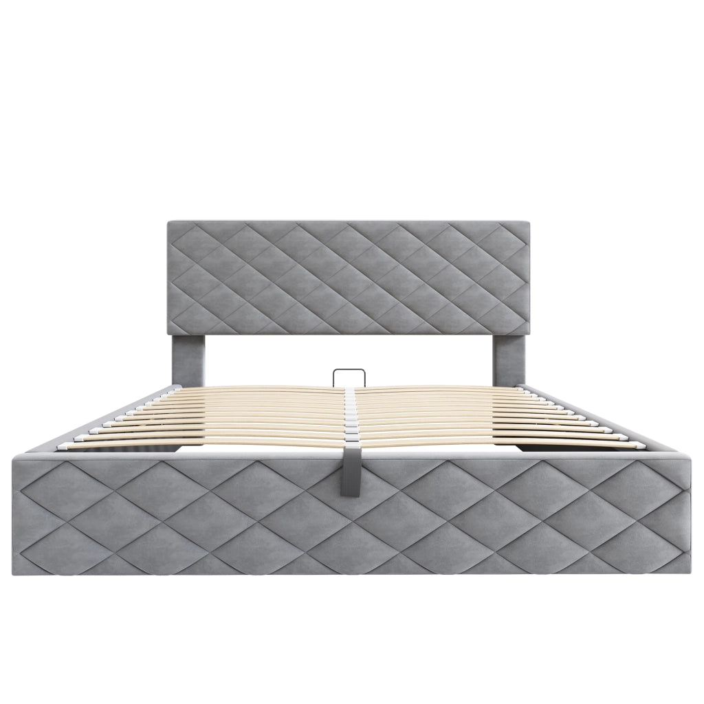 Letto Contenitore Imbottito con Rete a Doghe e Idraulico ¨C MINIMAL ¨C Grigio 140x200