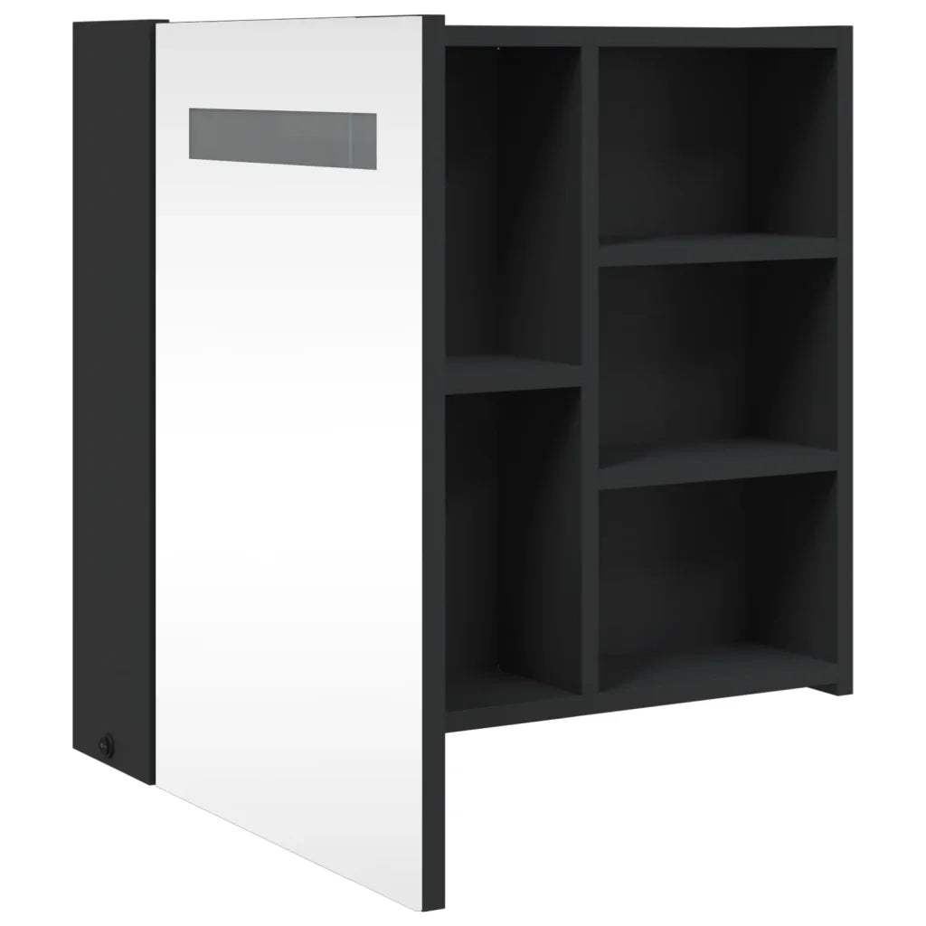 Armadietto Bagno con Specchio e LED Nero 60x13x52 cm 357971