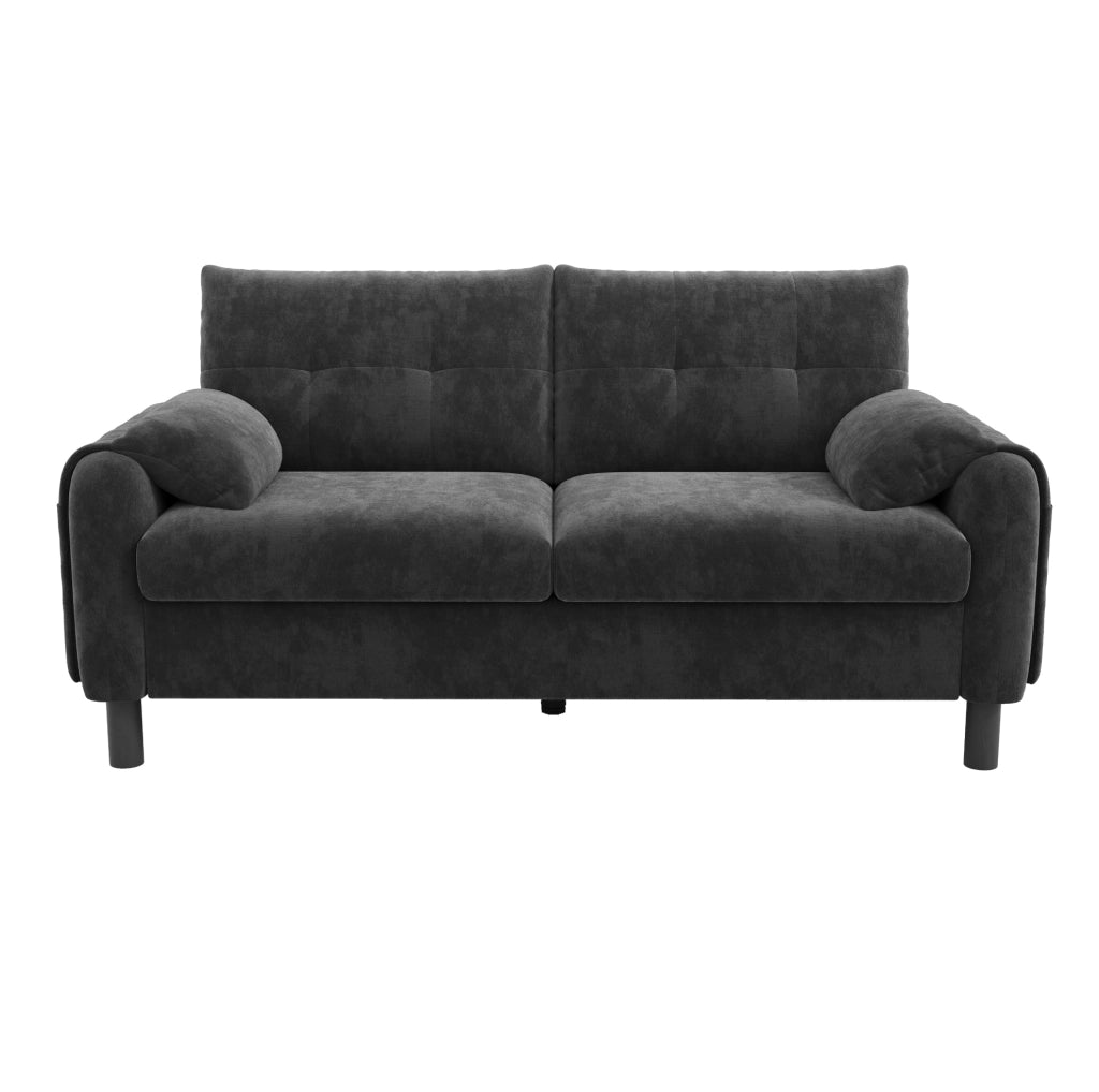 Divano 2 posti in chenille grigio 158 x 80 x 88;5 cm; con tasche laterali e cuscini