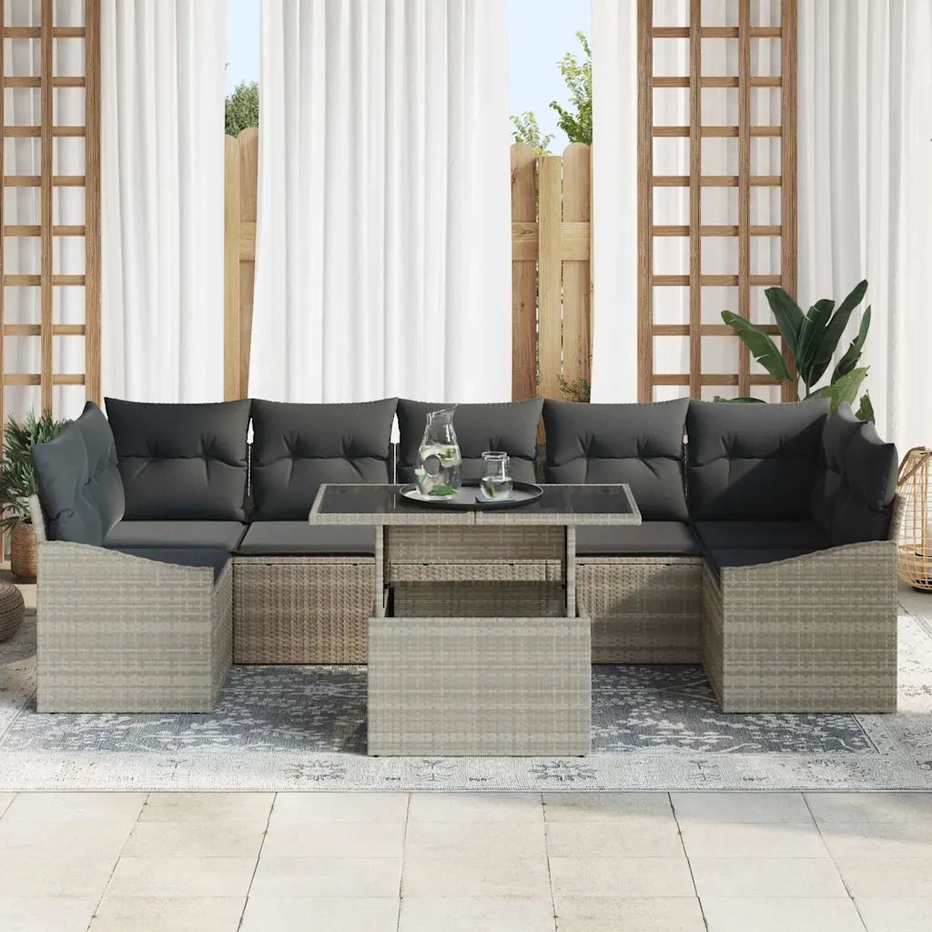 Set Divano da Giardino 8 pcs Grigio chiaro polyrattan