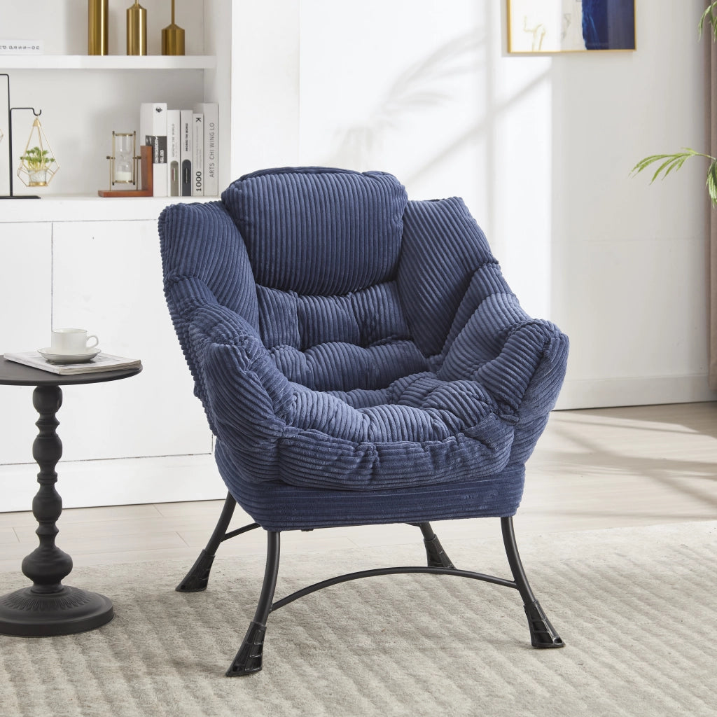 poltrona relax con pouf; tasca laterale e braccioli; in acciaio; blu navy