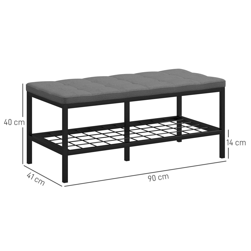 Panca con cuscino, scarpiera e ripiano ¨C Minimal ¨C Grigio, 90x41x40cm