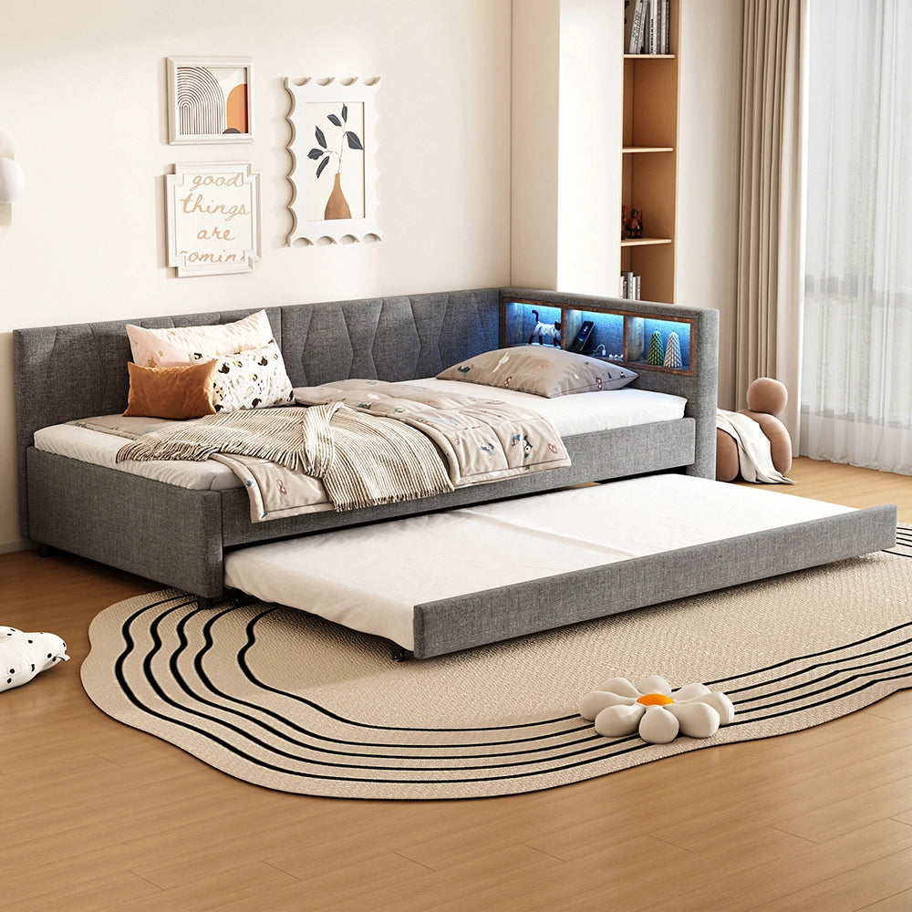 Daybed - Xylo - 90x200 cm LED USB contenitore grigio