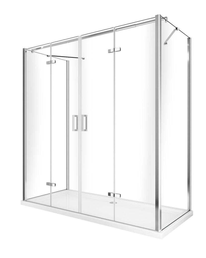 Box doccia a 3 lati con ingresso libero apertura centrale totale a libro pieghevole e due pareti laterali 67,5-70 Fisse + Porta 118,5-122