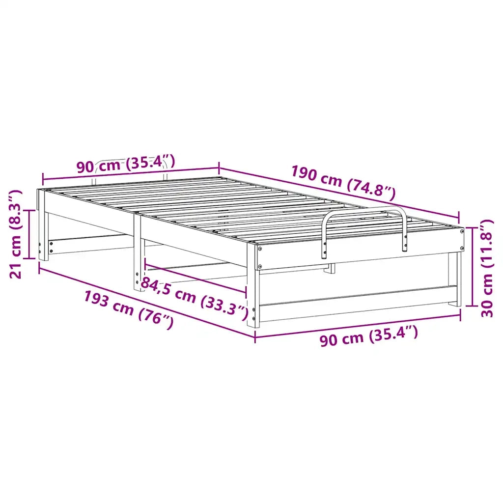 Struttura del letto Marrone 90 x 190 cm Pino massello 873153