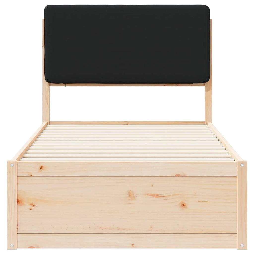 Letto con Testiera Rivestita-Struttura Letto con Testiera Nero 90 x 200 cm Pino massello 833758