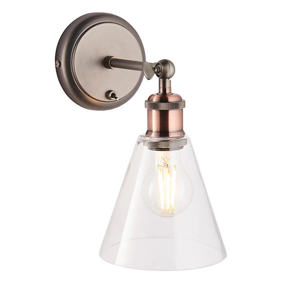 Applique industriale HAL Endon, vetro, interruttore, E27