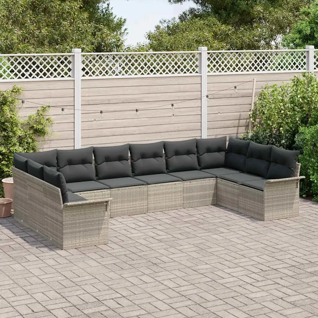 Set Divano da Giardino 10 pcs Grigio chiaro polyrattan