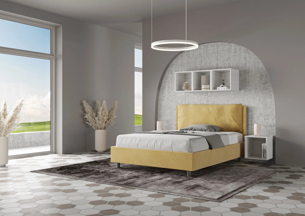 Letto Matrimoniale Francese 140x200 cm Senza Rete Imbottito in Microfibra Antea Large Ocra