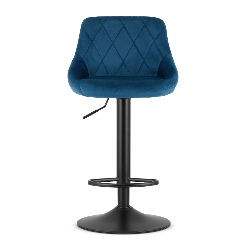Sgabello da bar KAST in velluto blu navy con base nera