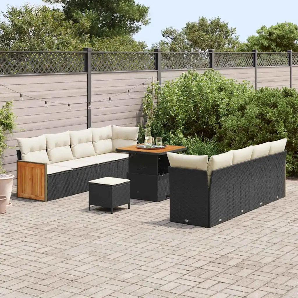 Set Divano da Giardino con cuscino 11 pcs Nero e Crema