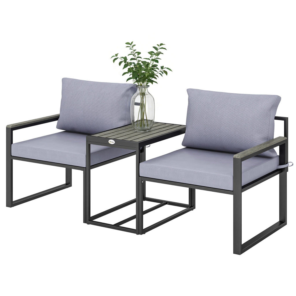 Set da Giardino 3 Pezzi con Tavolo e 2 Sedie in Texteline - Xylo - Grigio con Cuscini