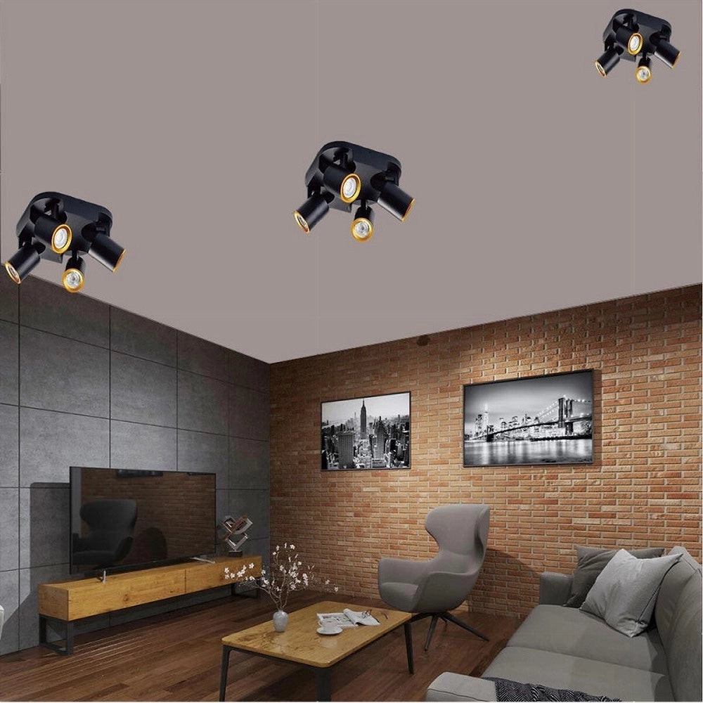 Trade Shop - Plafoniera 4 Diffusori Orientabile Soffitto Parete Lampada Gu10 Bianco Nero Th8805 - Nero