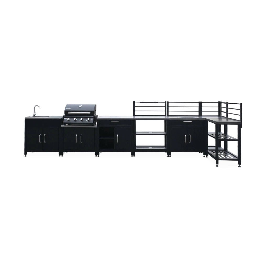Modulo cucina da esterno con barbecue a gas a 4 bruciatori, 7 moduli,