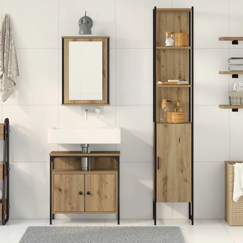 Set di mobili per il bagno con porta 3 pcs Rovere artigianale 3334396