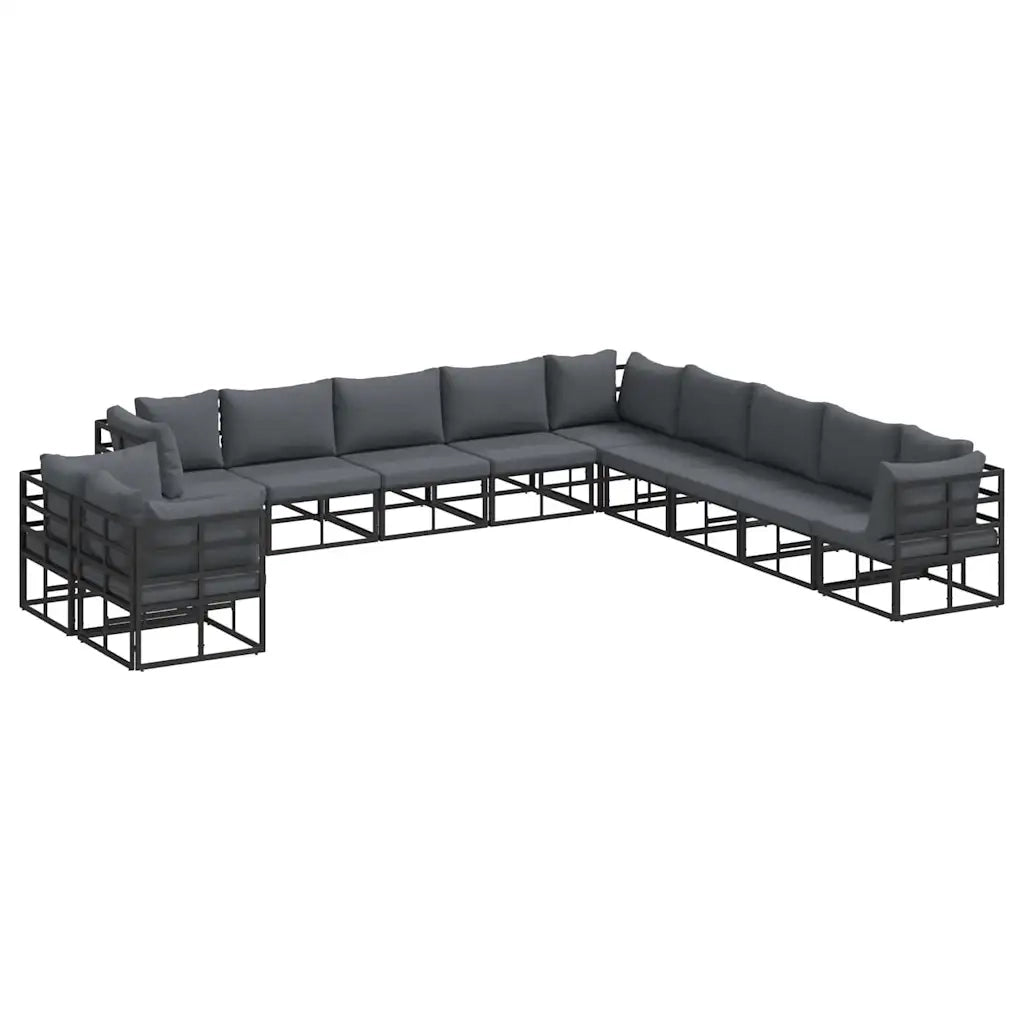 Set Divano da Giardino con cuscino 11 pcs Nero Alluminio