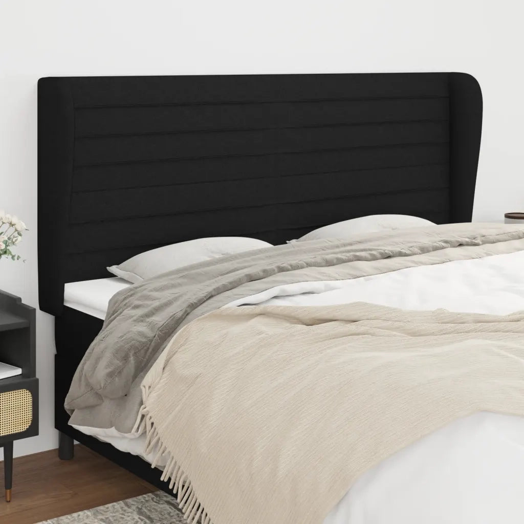 Testiera ad Orecchio-Testata con Orecchie Nera 163x23x118/128 cm in Tessuto 952203