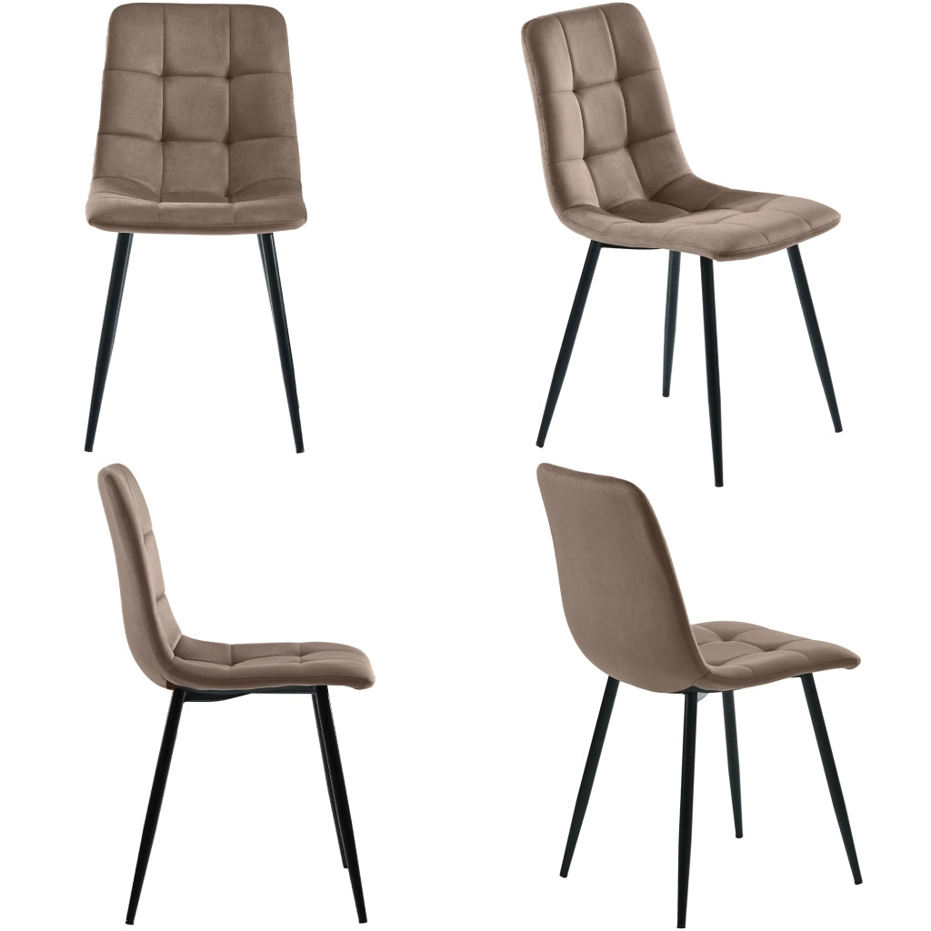 Set Tavolo da Pranzo con 4 Sedie Imbottite ¨C Xylo ¨C Piano Rettangolare 117x68 cm, Velluto Marrone, Gambe Nere