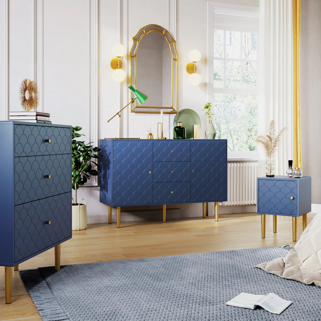 COMODINO 35x35x51 cm Marineblau in legno e metallo