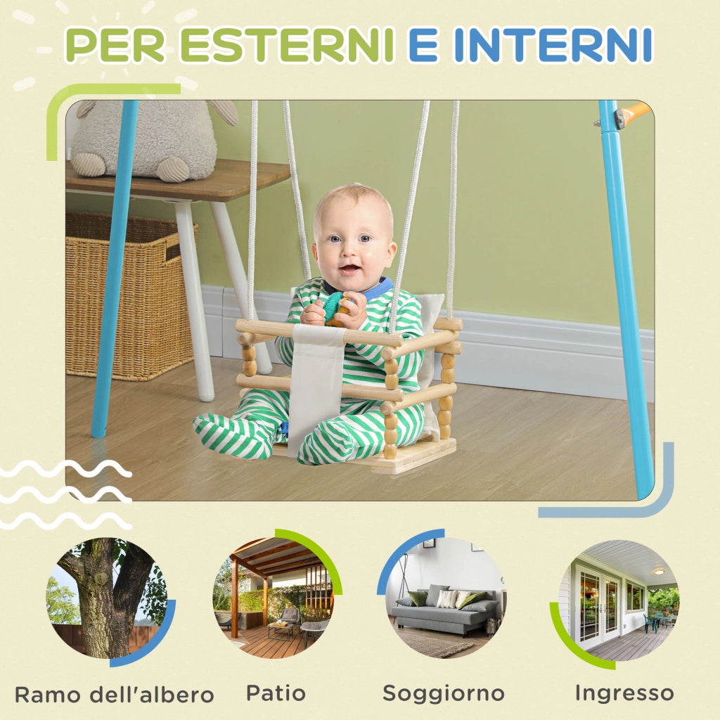 Altalena per Bambini in Legno e Cotone con Cuscino ¨C Minimal ¨C 30x30x110-180 cm