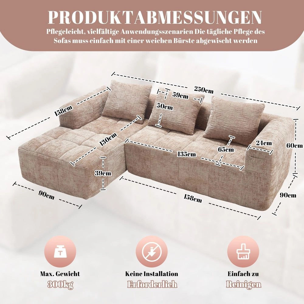 Divano modulare - Xylo - 3 posti forma L chenille tasche kaki