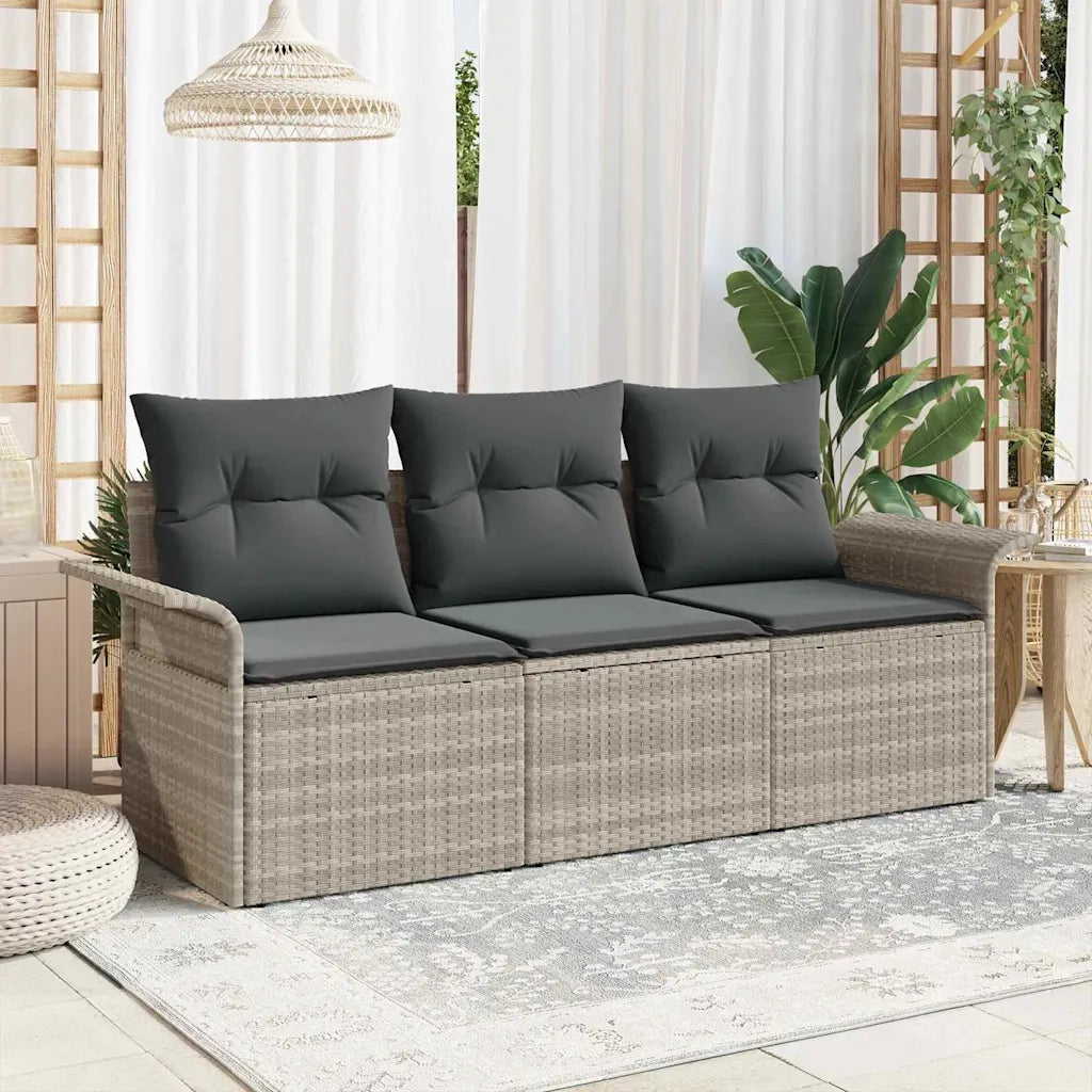 Set di divani con cuscino 3 pcs Grigio polyrattan