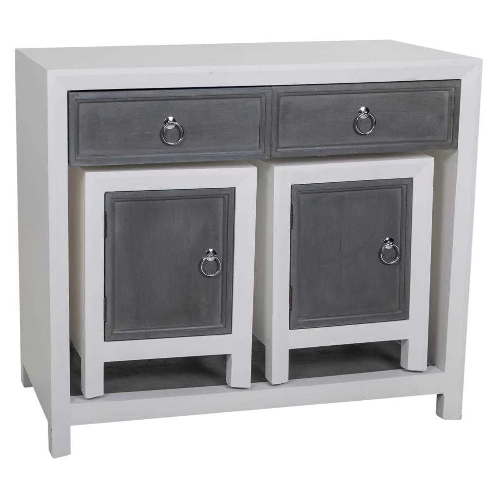 Mobile da Mobile da ingresso e due sgabelli in legno grigio