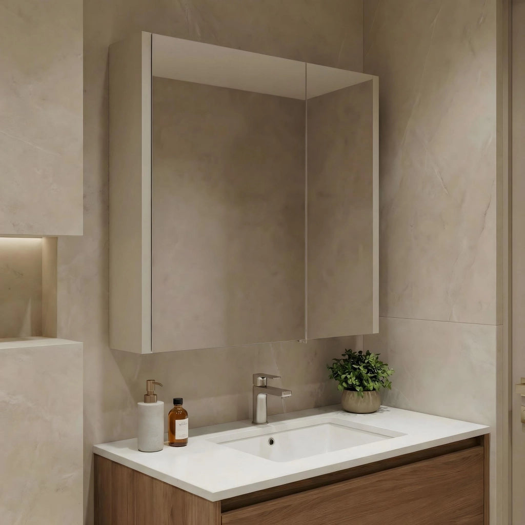 Mobile da bagno con specchio "Arno 60" - 60 x 16 x 66 cm - Cashmere