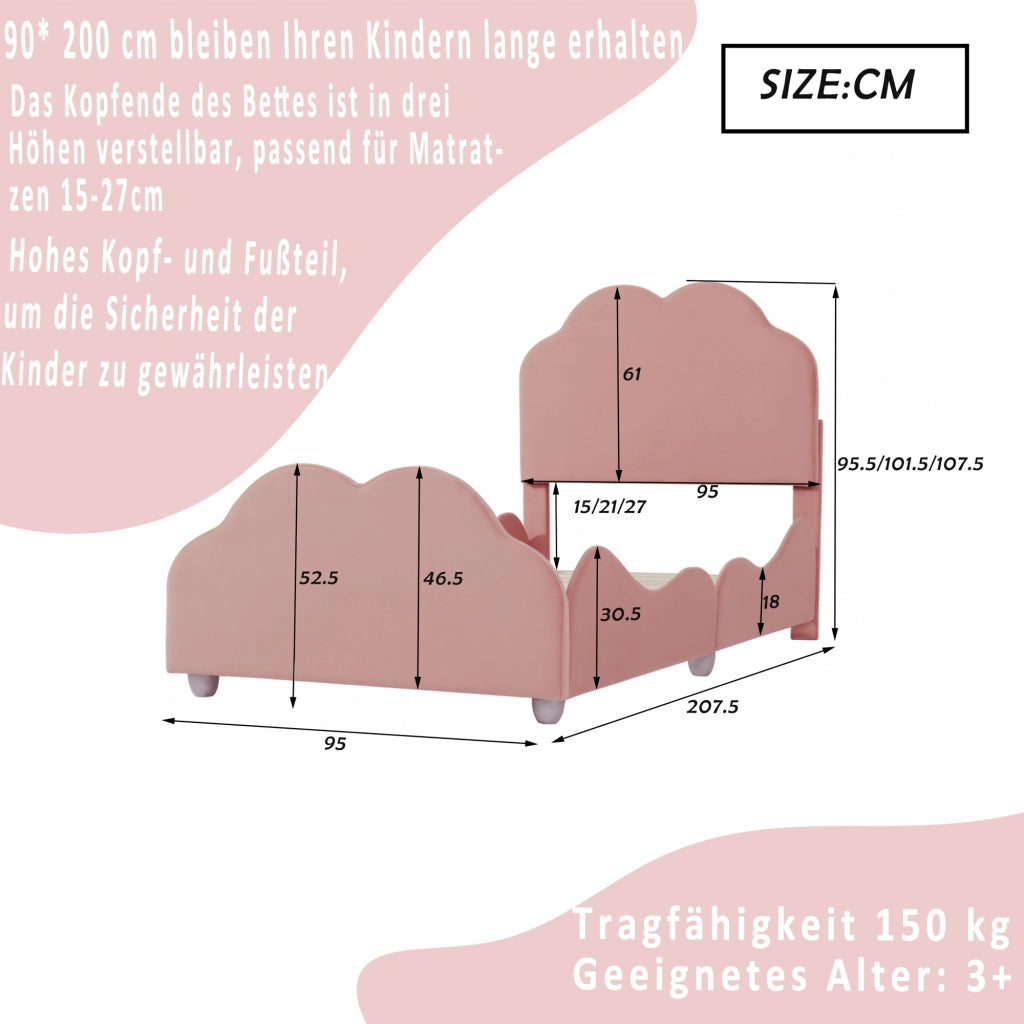 Letto per bambini imbottito - Xylo - 90x200 - Rosa