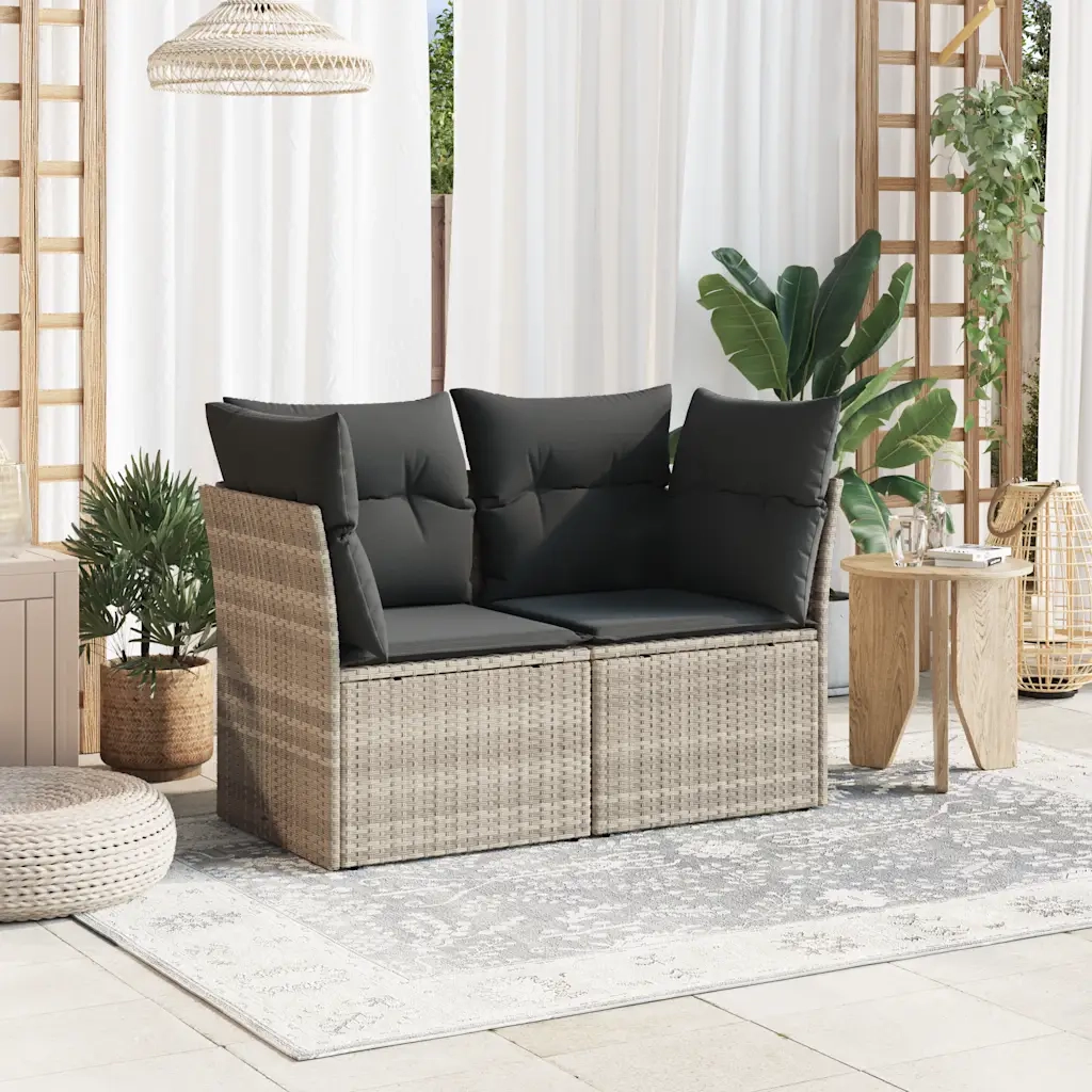 Divano da Giardino con Cuscini 2 Posti Grigio Chiaro Polyrattan 366176