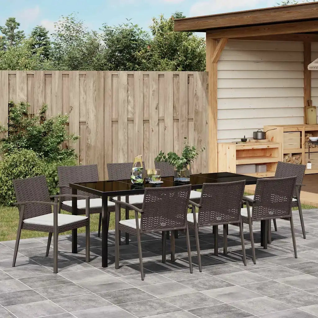 Set da Pranzo per Giardino 9 pcs Marrone e Nero Rattan in PE 3379064