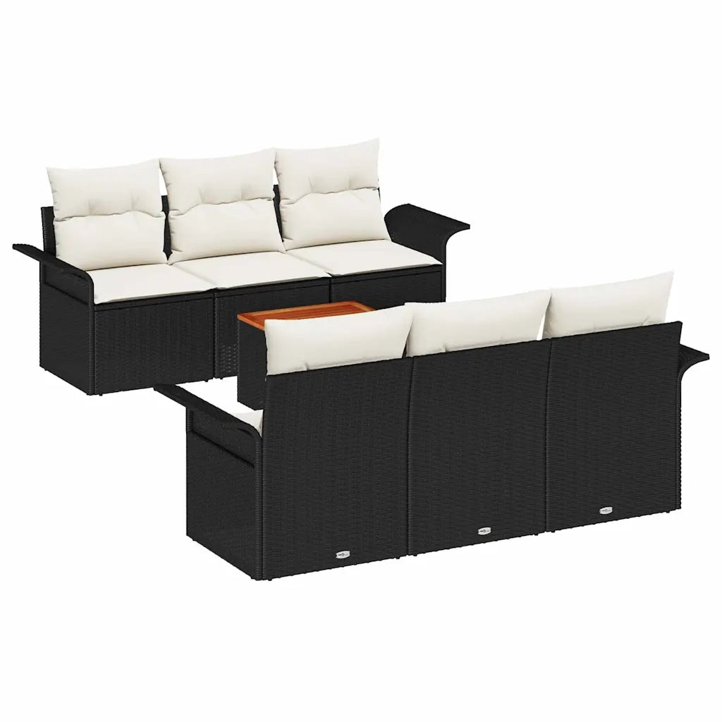 Set Divano da Giardino 7 pcs Nero e Crema polyrattan