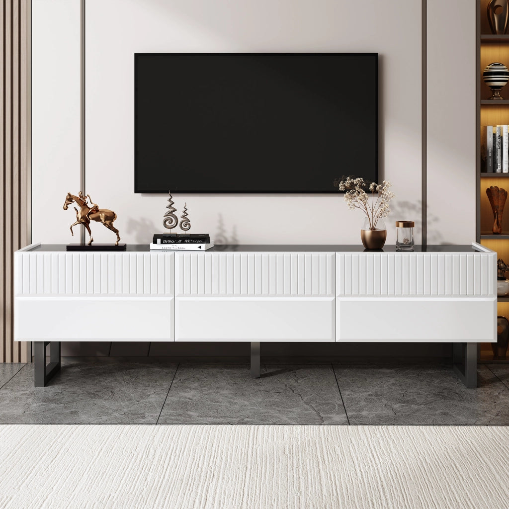 Cassettiera per TV nera e bianca in MDF e truciolare; lunghezza 170 cm