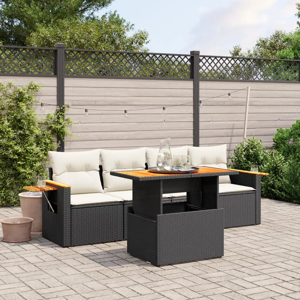 Set Divani da Giardino 5 pz | Set Salotto da Giardino con Cuscini in Polyrattan Nero
