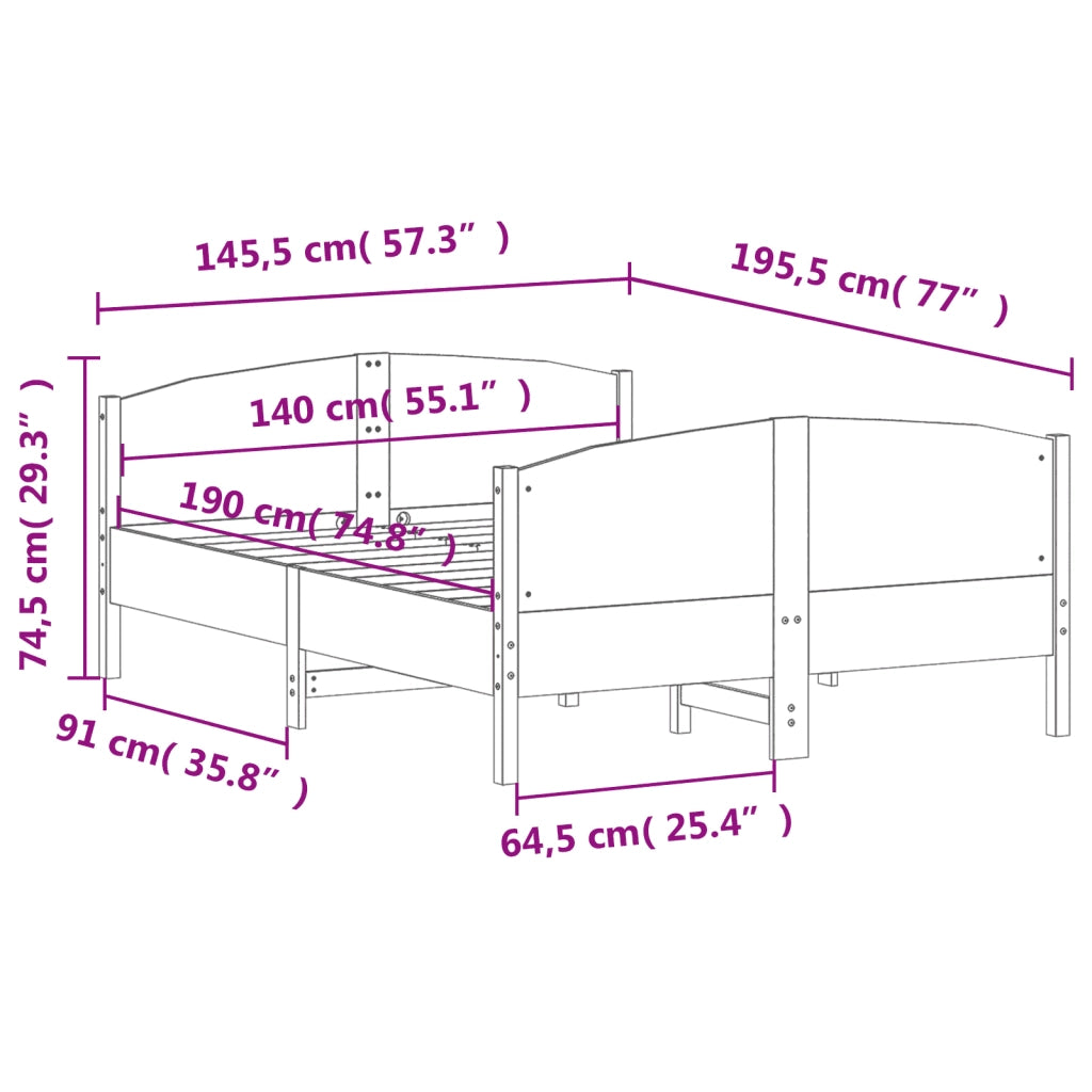 Letto senza Materasso-Struttura Letto 140x190 cm in Legno Massello di Pino 350253