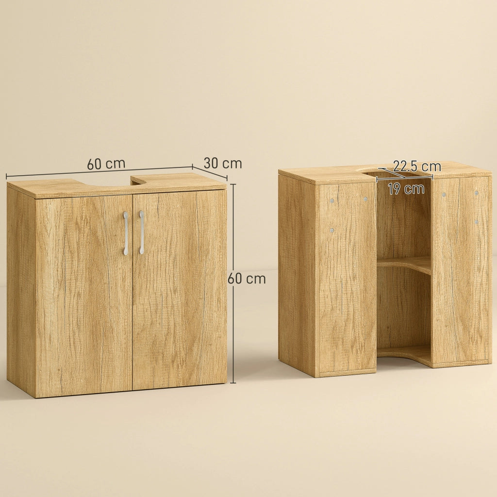 Mobile Bagno Sottolavabo Sospeso a 2 Ante con Ripiani in Legno ¨C Minimal ¨C Naturale 60x30x