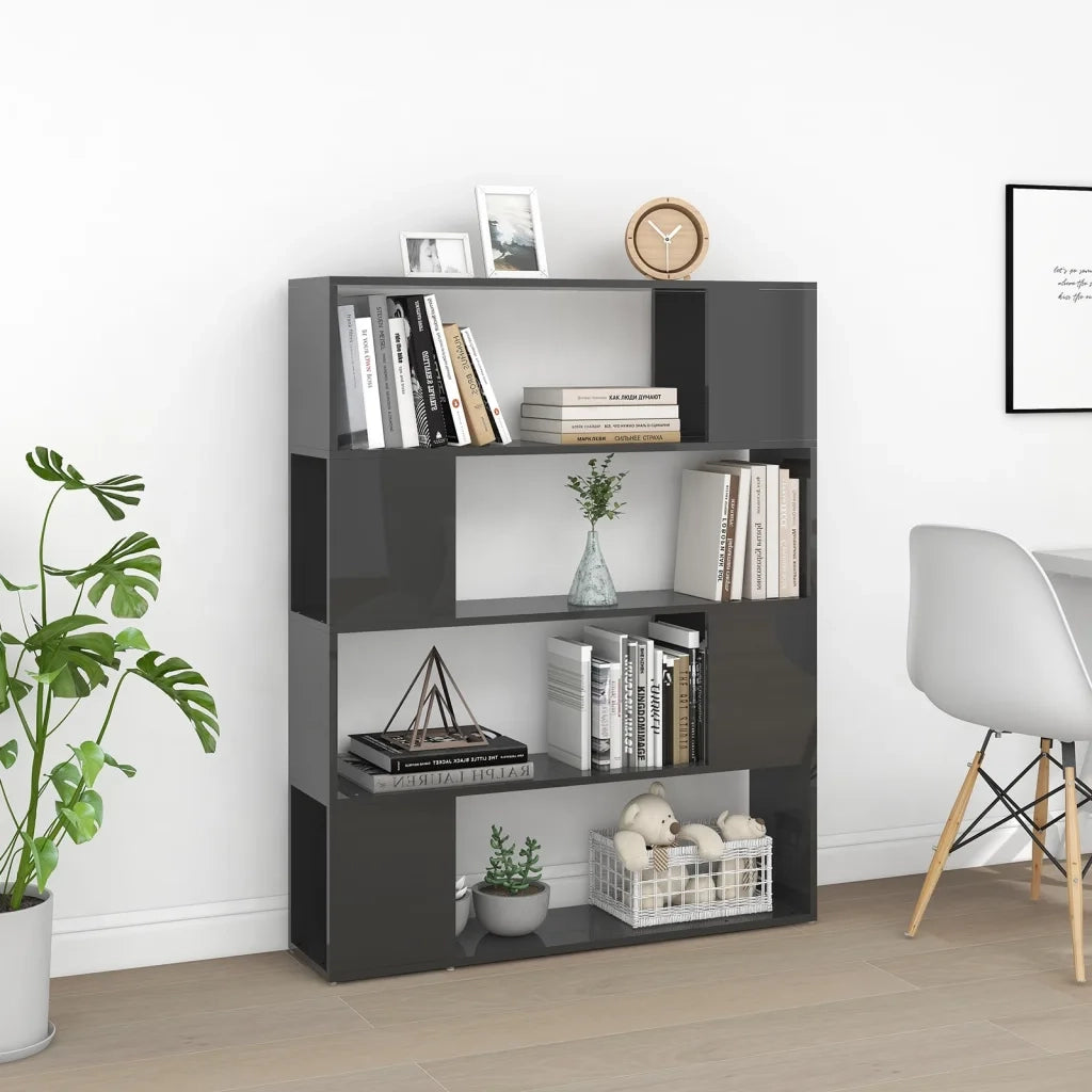 Libreria Divisorio-Scaffale per Libri-Mobile di Stoccaggio Grigio Lucido 100x24x124 cm