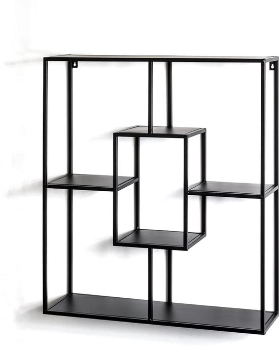 Pannello da Parete Nero - Comparto Metallico - Design Industriale - Dimensioni: B 60 cm x H 70 cm x D 18 cm - 4 Cassetti - Pannello Decorativo