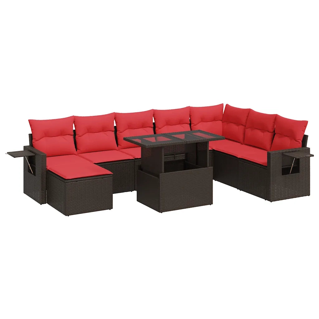 Set Divani da Giardino 9 pz con Cuscini Marrone Polyrattan Acacia 3327884