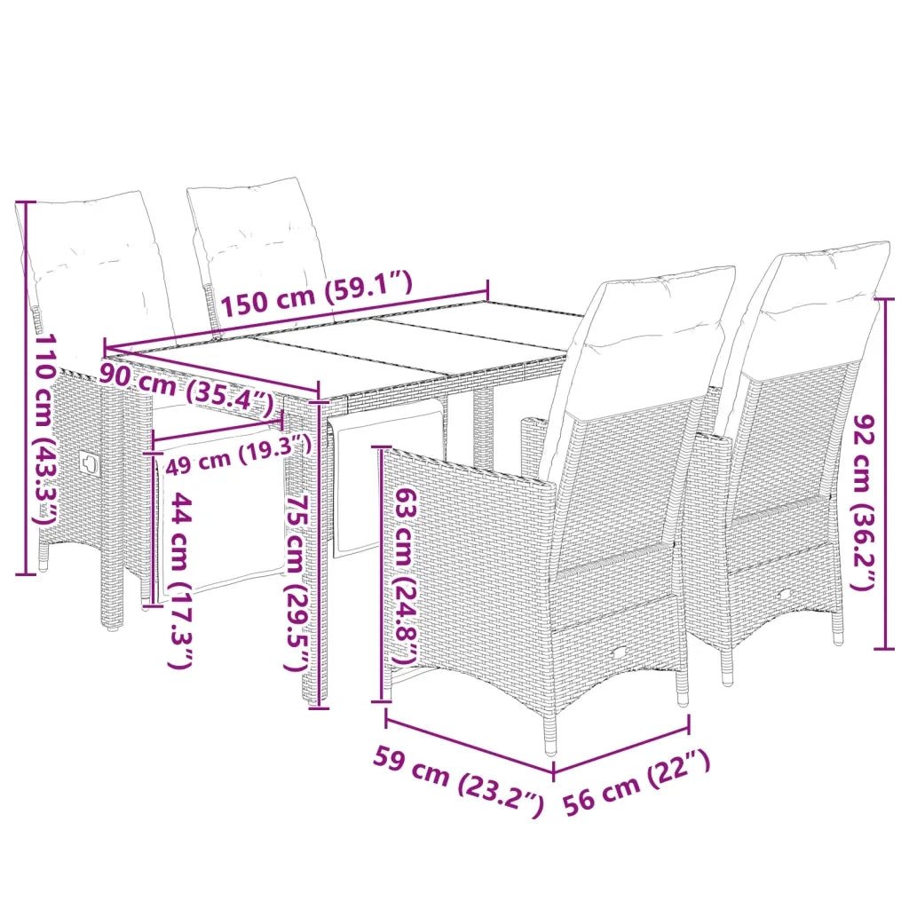 Set Bistrò da Giardino 5 pz con Cuscini in Polyrattan Grigio 3276969