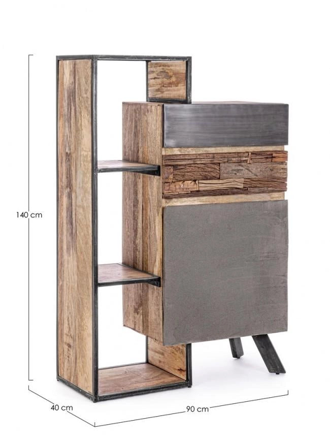 Mobile 1 Anta 2 Cassetti 90x40x140 cm in Acciaio e Legno