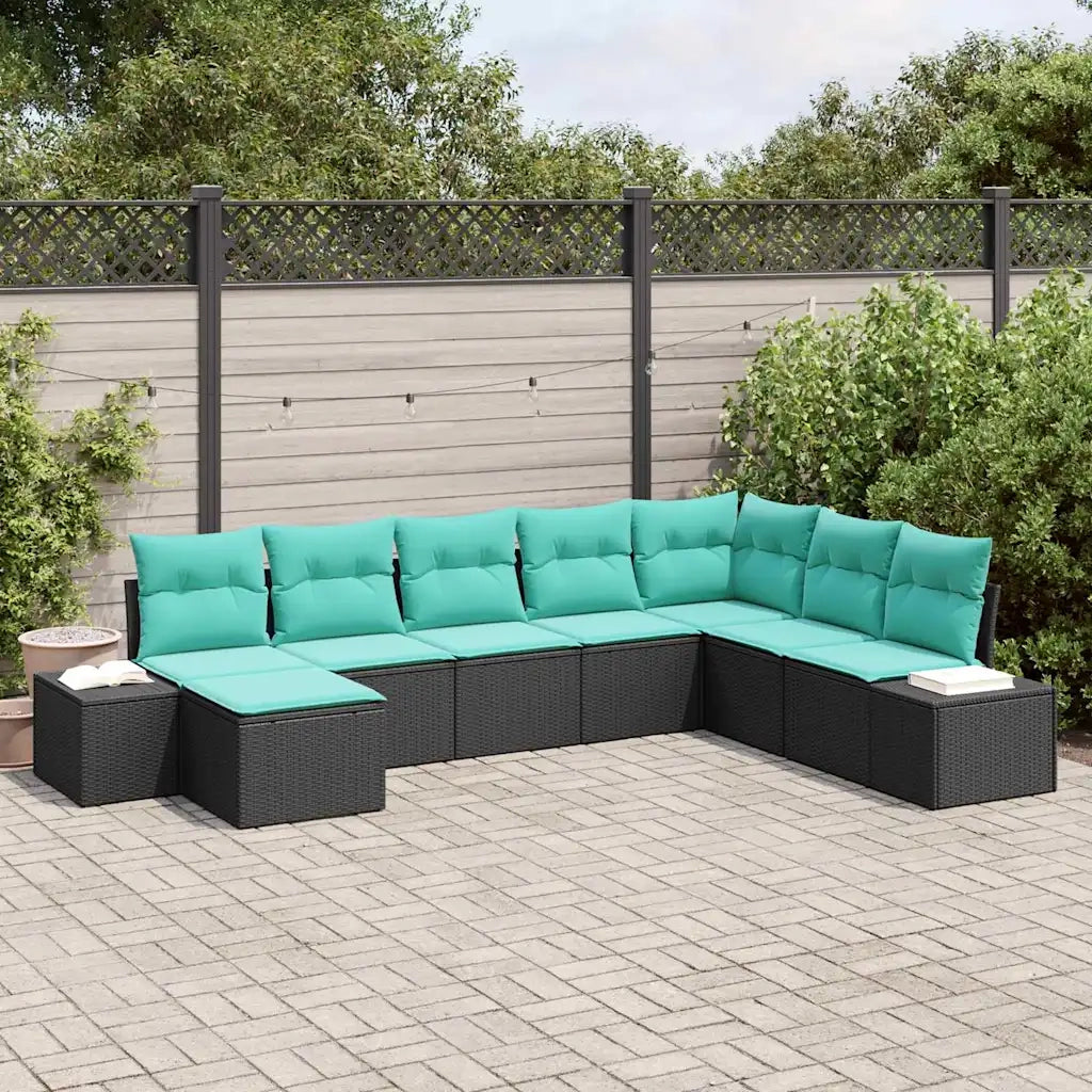 Set Divano da Giardino 8 pz Nero e Turchese polyrattan 3355855