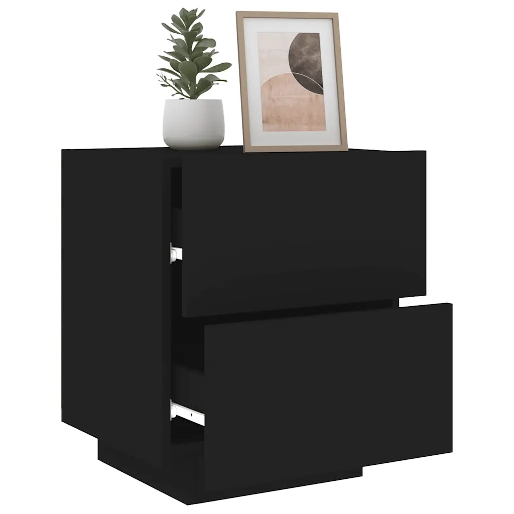 Comodino con Luci LED Nero in Legno Multistrato 836737