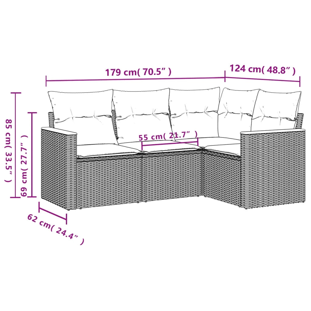 Set Divano da Giardino 4 pz | Set Salotto da Giardino con Cuscini Beige Misto Polyrattan